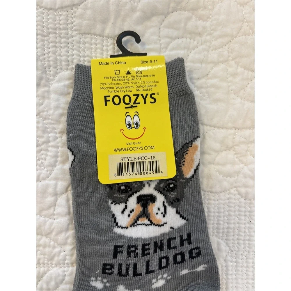 Foozy's Canine Collection French Bulldog Socks Women SZ 9-11 Gray Poly Blend New